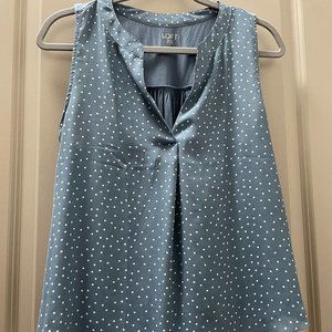 LOFT-Light Blue, White Polka-Dot Sleeveless Blouse